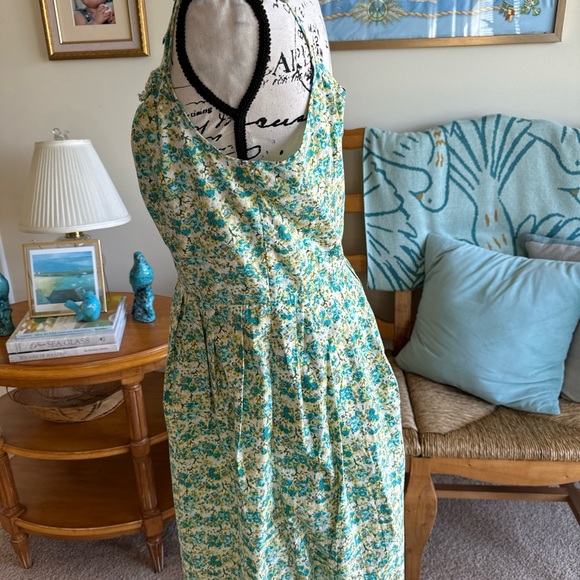 Ann Taylor Loft Sundress Womens 6 Aqua yellow Floral Spagetti Tie Straps Cotton - Picture 3 of 8